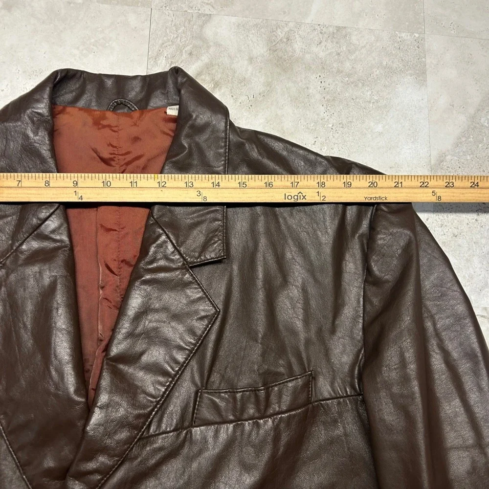 Clipper Mist By London Fog Genuine Leather Blazer Jacket Brown Mens Sz 46 Vtg